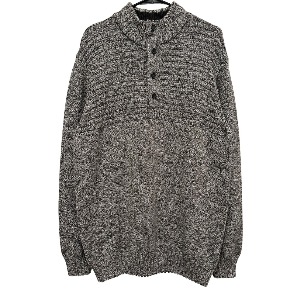 Hope & Henry Mens Organic Cotton Marled Button Mock Neck Sweater XL Luxury